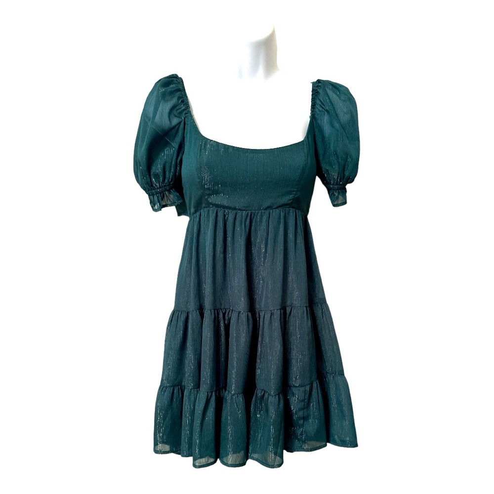 Lucy In The Sky Mini Dress Size XXS Green Ruffles Short Sleeve Boho